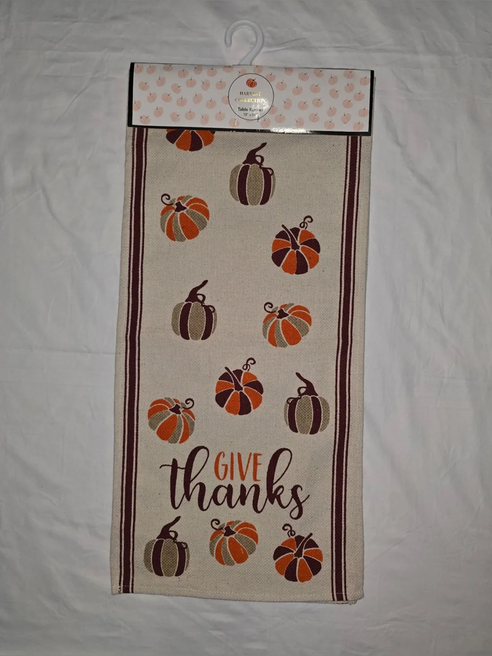 Give Thanks Pumpkin Table Runner - Neutral with Orange and Brown Accents
